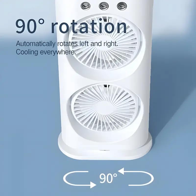 Dual Fan Portable Air Cooler with Mist & LED Light