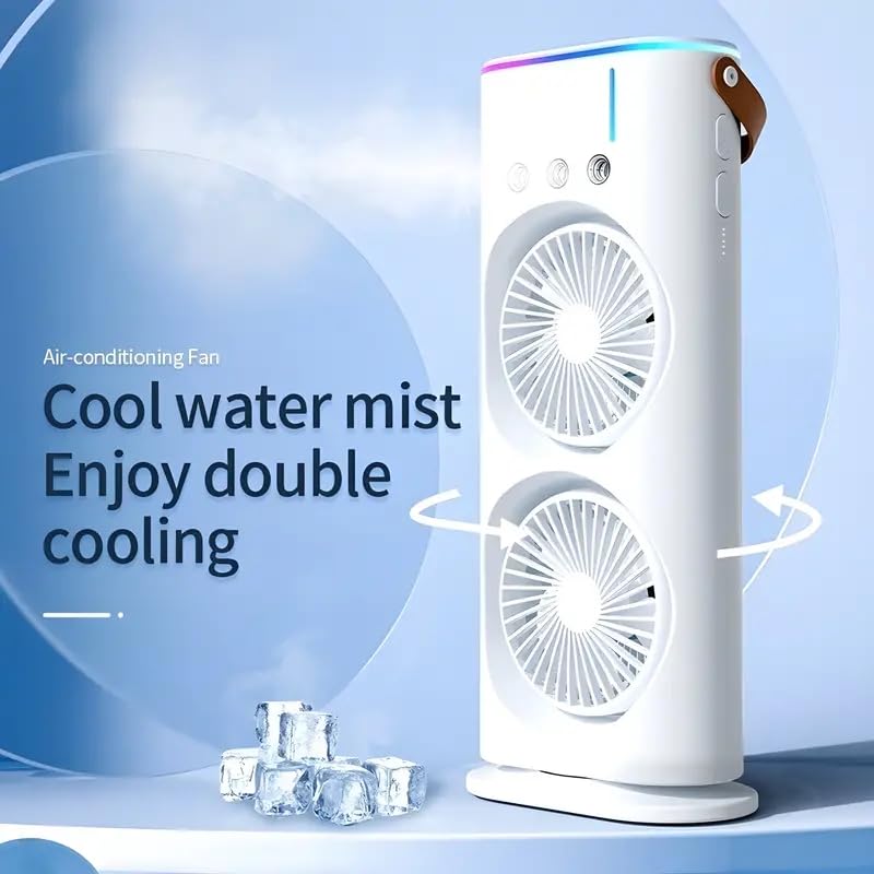 Dual Fan Portable Air Cooler with Mist & LED Light