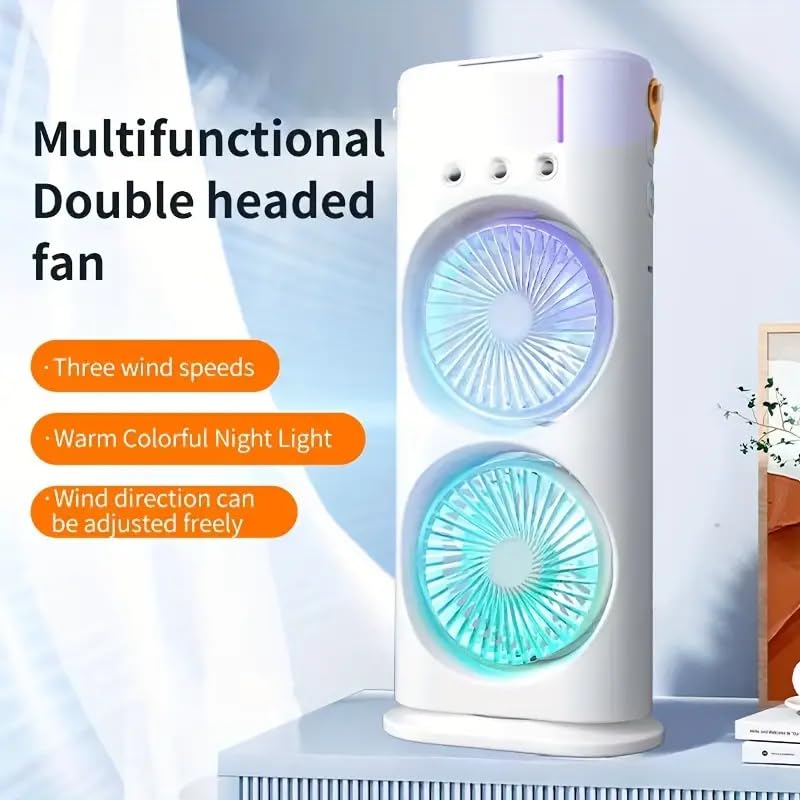 Dual Fan Portable Air Cooler with Mist & LED Light