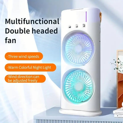 Dual Fan Portable Air Cooler with Mist & LED Light