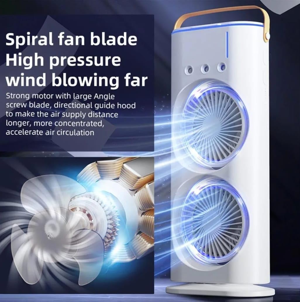 Dual Fan Portable Air Cooler with Mist & LED Light