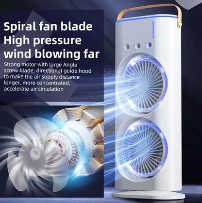Dual Fan Portable Air Cooler with Mist & LED Light