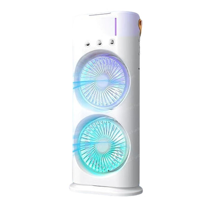 Dual Fan Portable Air Cooler with Mist & LED Light