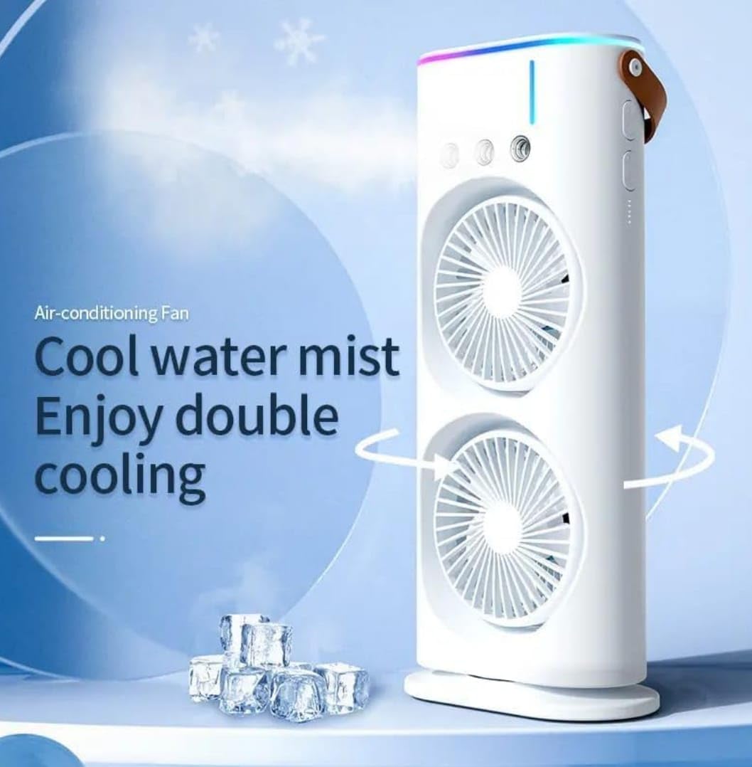 Dual Fan Portable Air Cooler with Mist & LED Light