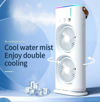 Dual Fan Portable Air Cooler with Mist & LED Light
