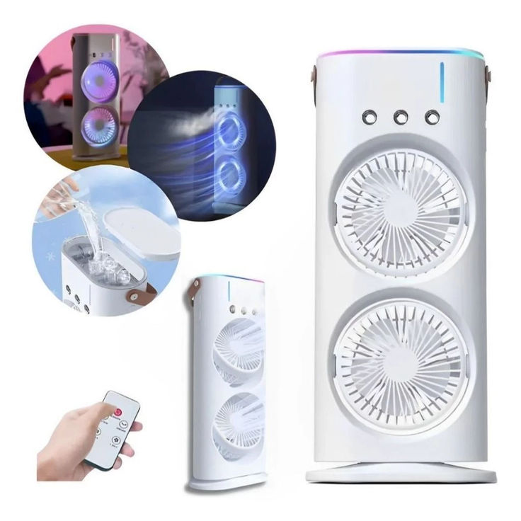 Dual Fan Portable Air Cooler with Mist & LED Light